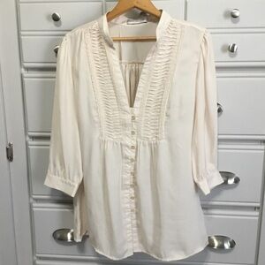 Carven Femme Ivory 3/4 Sleeve Lightweight Pintuck Blouse